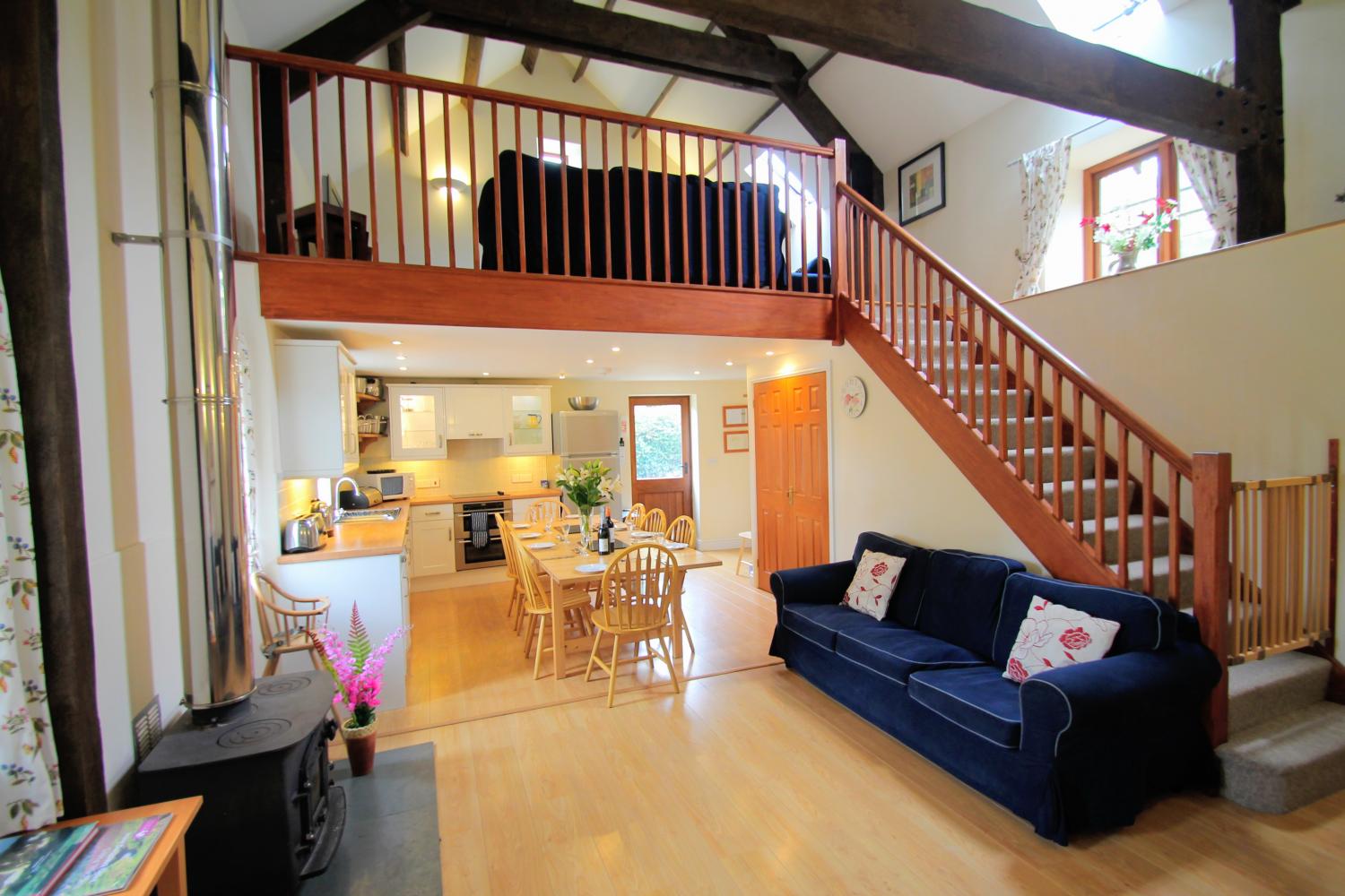 open plan sitting living space at yenworthy mill self catering accommodation