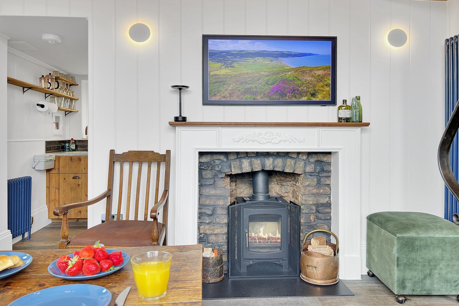 The woodburner and television
