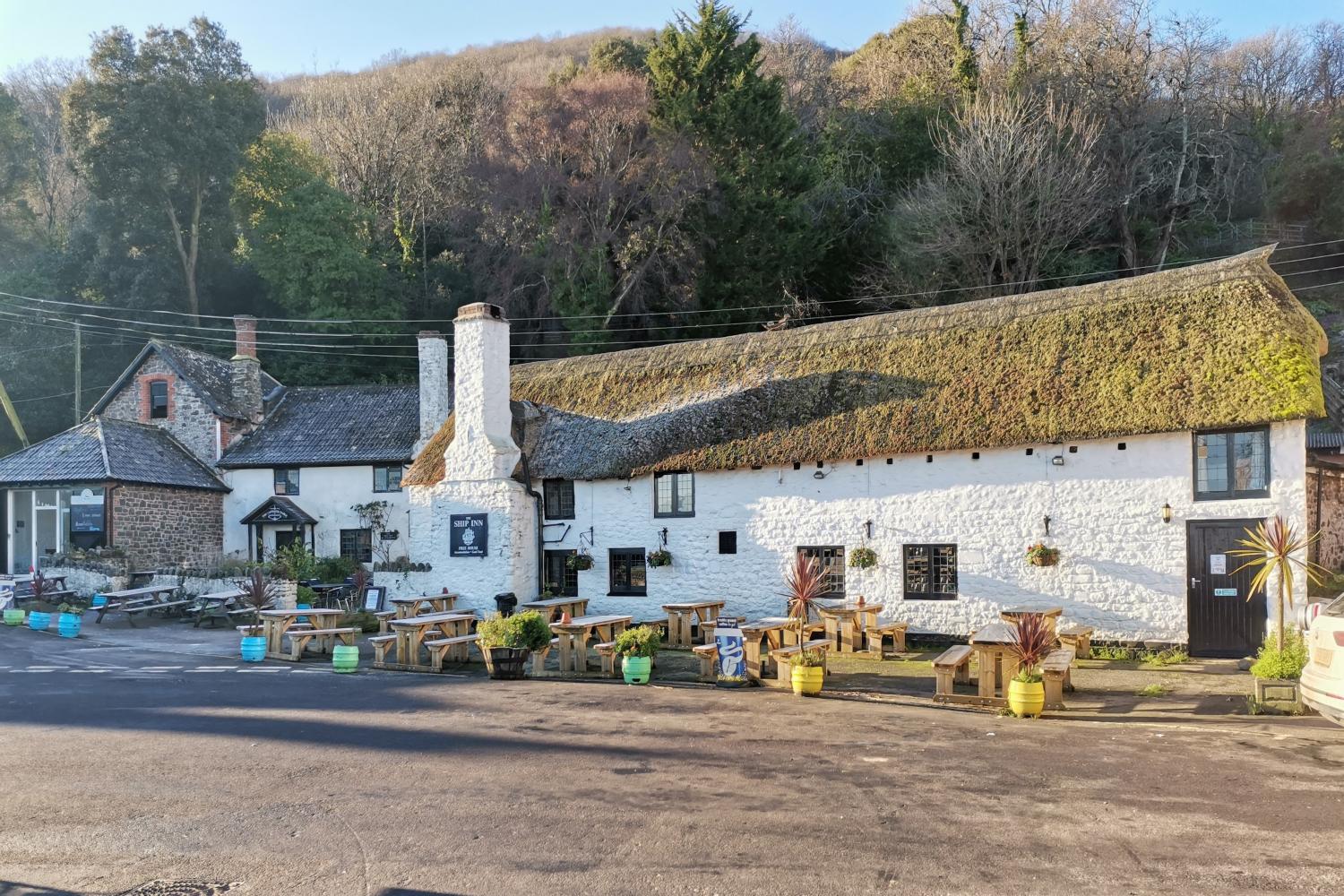 Good food and drink a few minutes walk at the Bottom Ship Pub Porlock Weir.