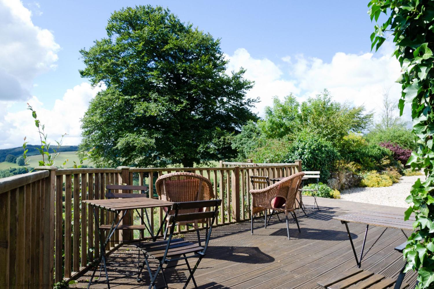 The decking area around the barn - perfect for an early morning tea or early evening G & T!