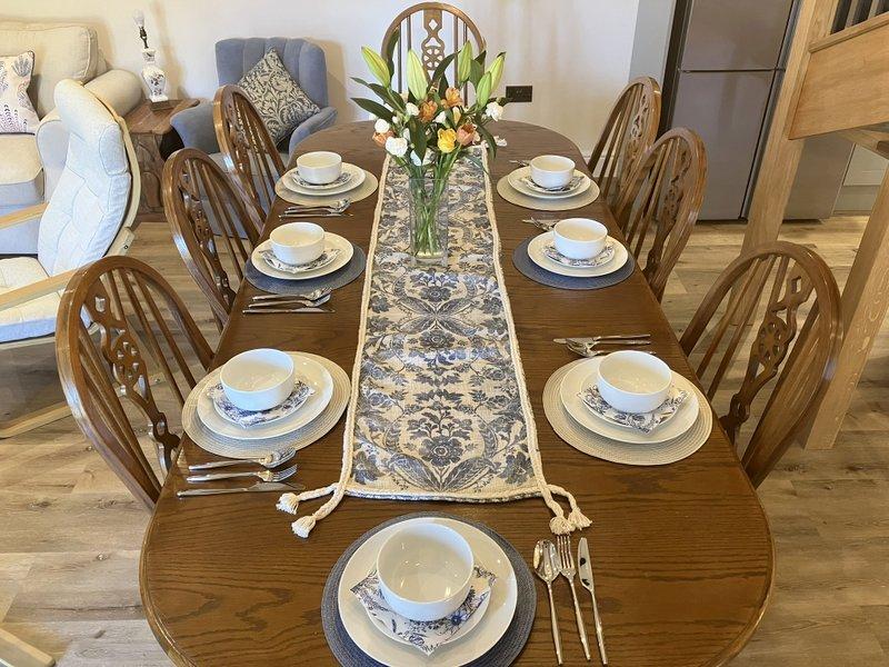 Dining table easily seats 8 guests