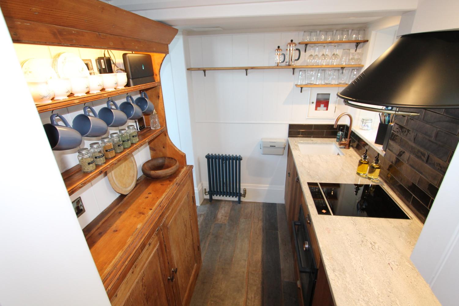 The kitchen from the bathroom door